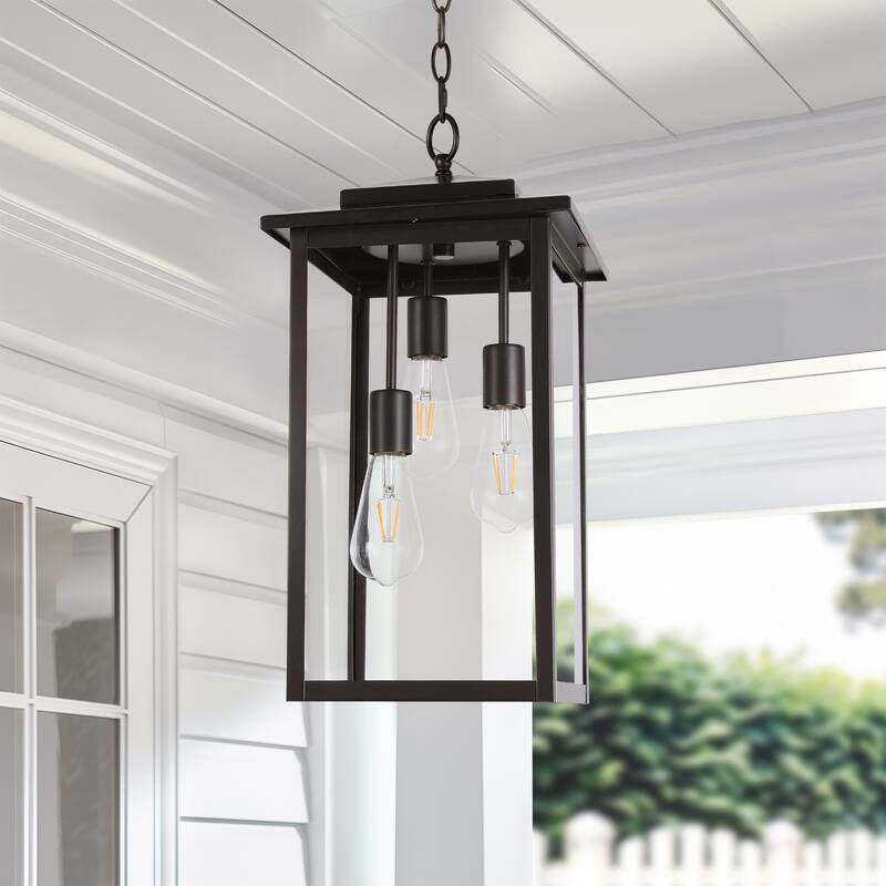 3-Light Large Outdoor Hanging Pendant Light with Glass