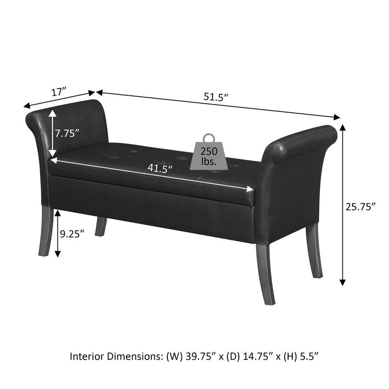 Storage Bench Ottoman - Rectangular Upholstered Seat with Hidden Storage, Comfortable Cushion Top, and Versatile Home Accent