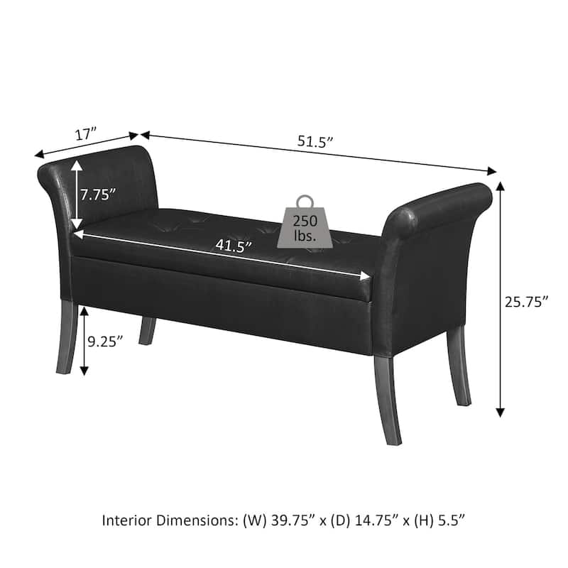 Storage Bench Ottoman - Rectangular Upholstered Seat with Hidden Storage for Blankets, Shoes, and Living Room Essentials