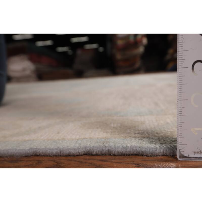 Light Blue Oushak Turkish Rug Hand-Knotted Wool Carpet - 9'0"x 11'10"