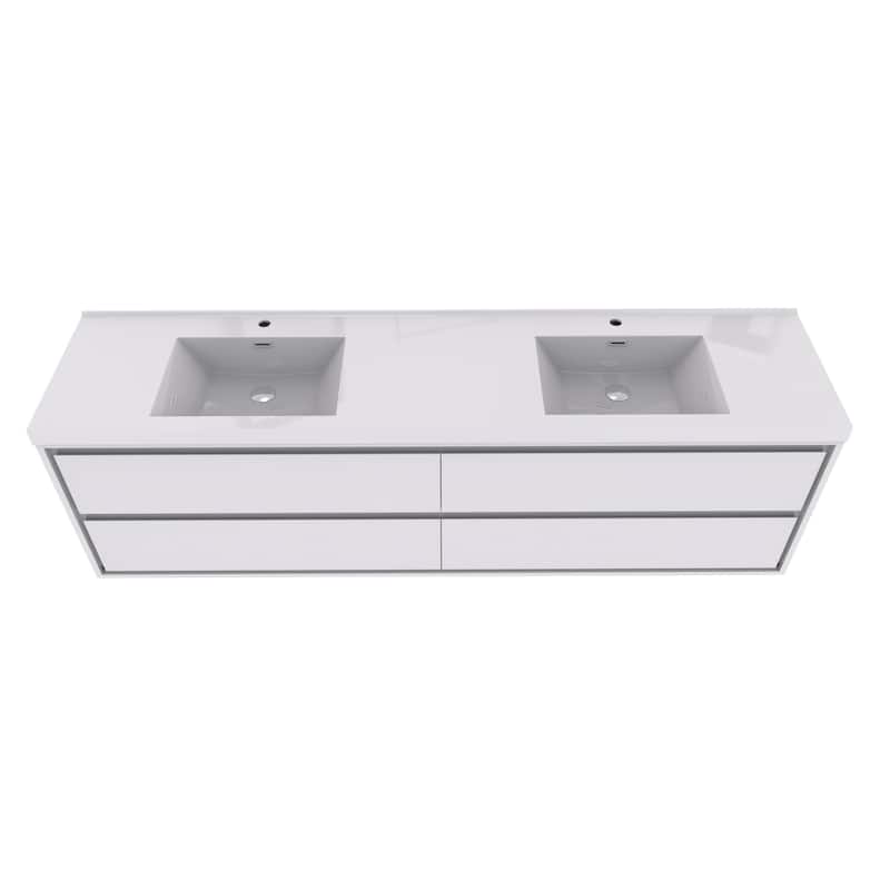 Sage 72" wall mounted bathroom vanity with double basin acrylic top