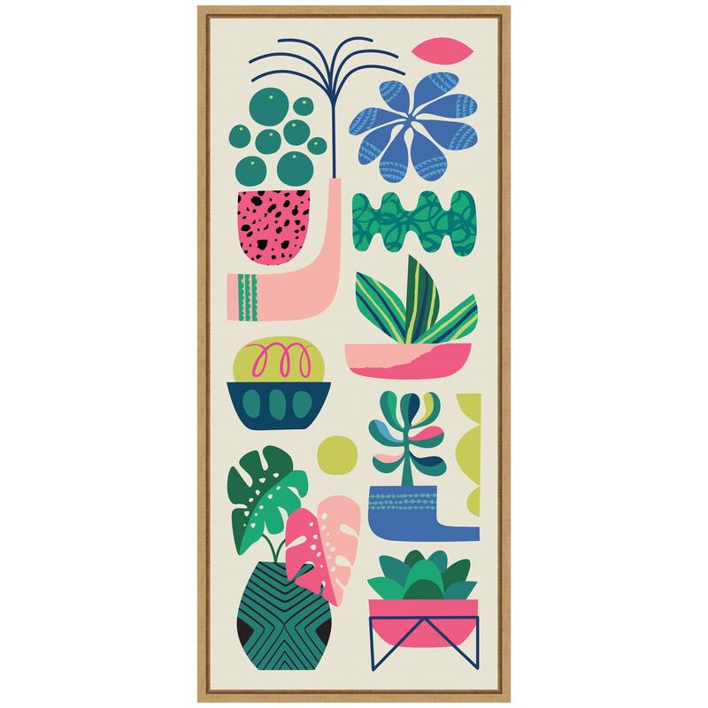Kate and Laurel Sylvie Retro Bright Floral and Succulent Tall Narrow Framed Canvas by Rachel Lee