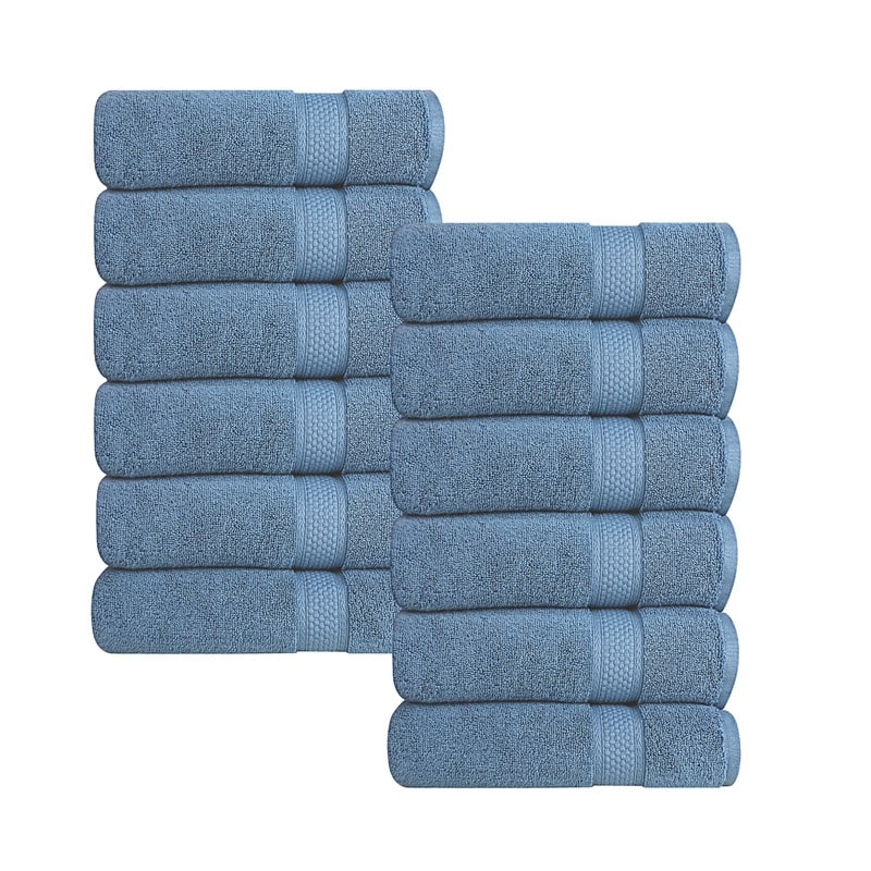 A1HC Wash Cloth Set, 500 GSM 100% Ring Spun Cotton, Oeko-Tex Green Certified, Zero Twist, Quick Dry & Highly Absorbent - 12 Piece Wash Cloth (13"x13") - Bjou Blue