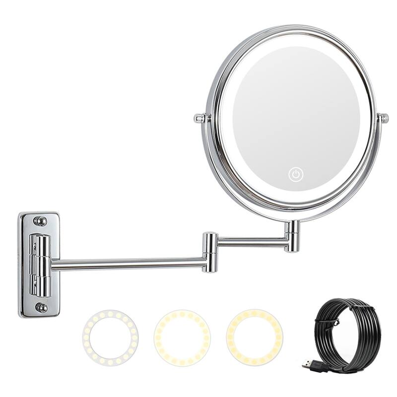 8 inch Double-Sided Wall Mounted 10X LED Magnifying Bathroom Mirror