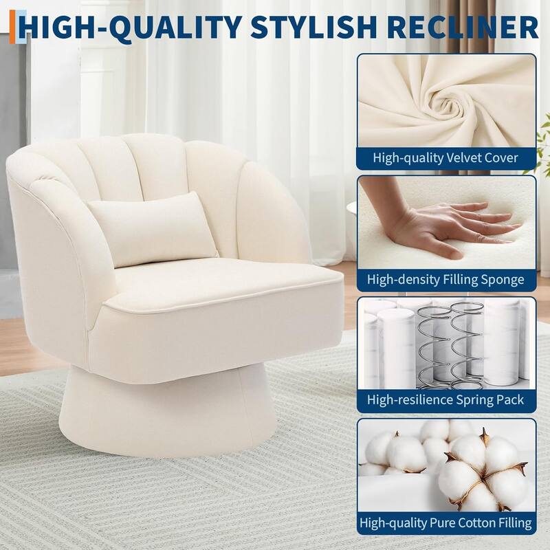 Modern Swivel Barrel Accent Chair, 360° Upholstered Armchair with Striped Backrest & Plush Padding
