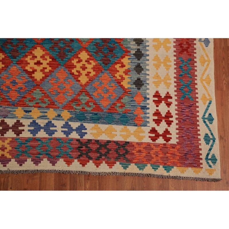 South Western Style Kilim Large Rug Hand-Woven Oriental Wool Carpet - 10'1"x 16'1"
