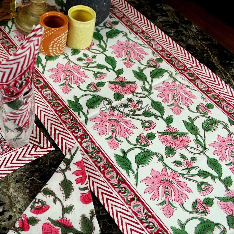 Romantic Floral Block Print Tablecloth Collection