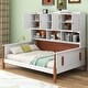 preview thumbnail 2 of 12, Twin Platform Bed with Storage Shelves, Cabinets, and Walnut Accents, White+Walnut