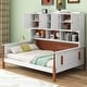 preview thumbnail 1 of 13, Twin Size Platform Bed with Multiple Storage Shelves and Walnut Accents, Solid Wood Frame, White+Walnut Finish Walnut