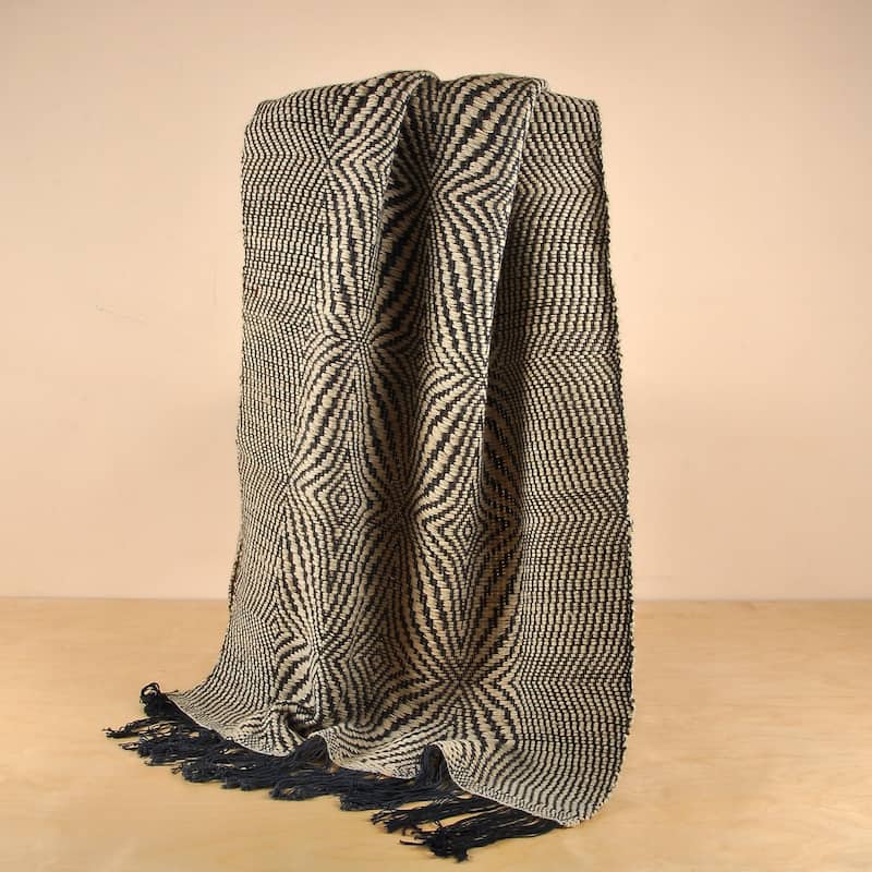 Novica Handmade Cozy Blue & Black Wool Throw