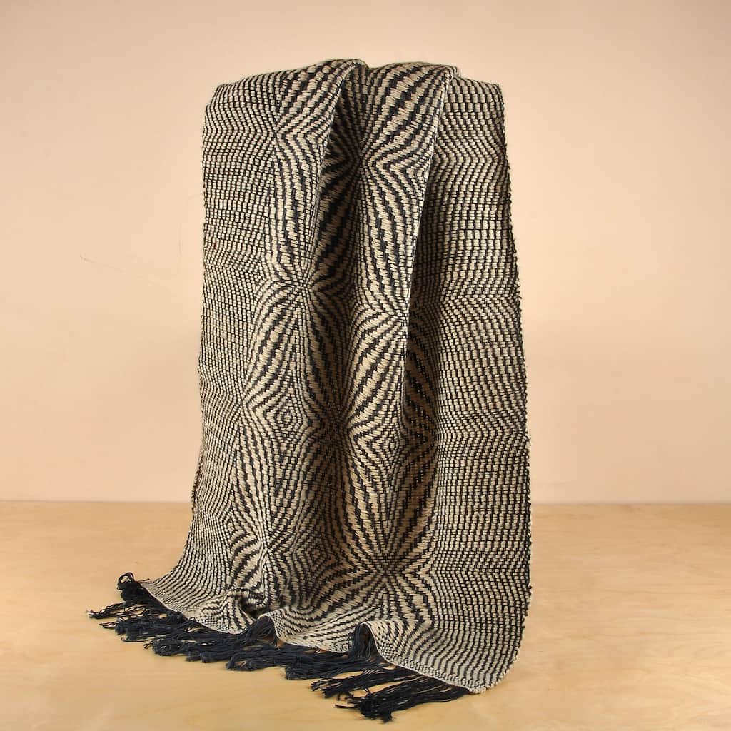 Novica Handmade Cozy Blue & Black Wool Throw