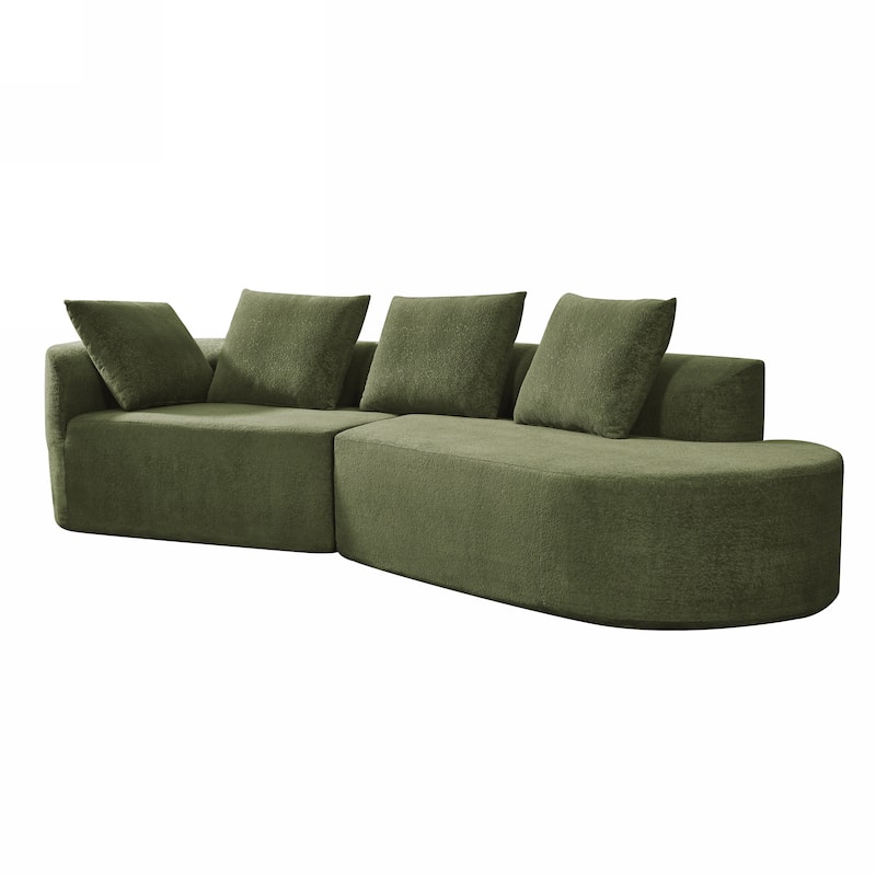 116" Modern Curved Sectional Sofa with High-Density Fully Compressed Sponge and Chaise Lounge, Pearl Upholstery, 2-Piece Set