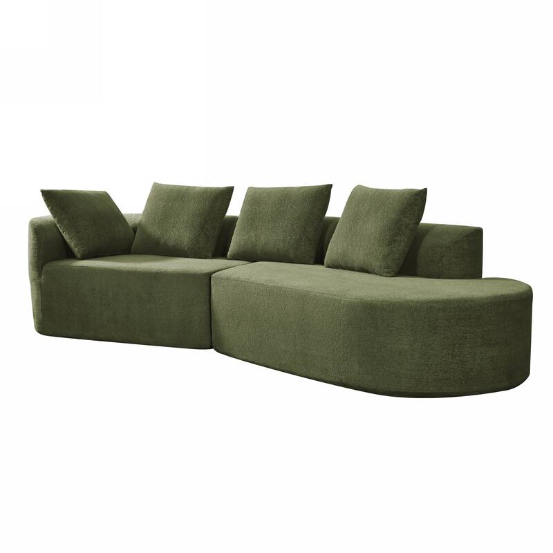 116" Pearl Upholstery Curved Sectional Sofa with Chaise Lounge, High-Density Compressed Sponge Design