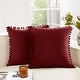 preview thumbnail 4 of 19, Deconovo Set of 4 Velvet Pom-Pom Pillow Covers Multiple Sizes 12x20 Inch - Burgundy