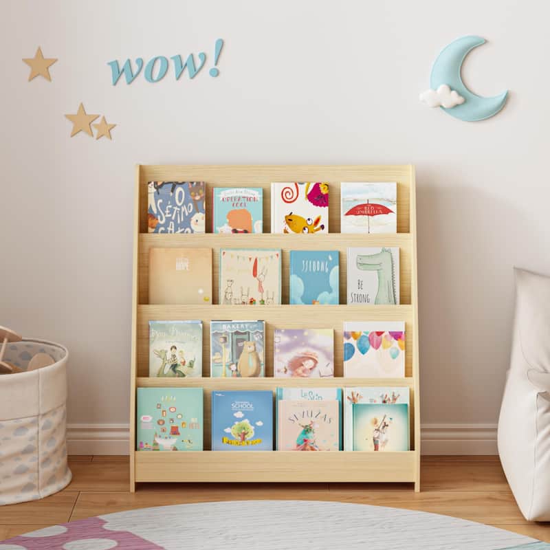 4-Tier Kids Bookshelf, Toddler Book Display Shelves, Helps Keep Bedrooms, Playrooms, and Classrooms Organized