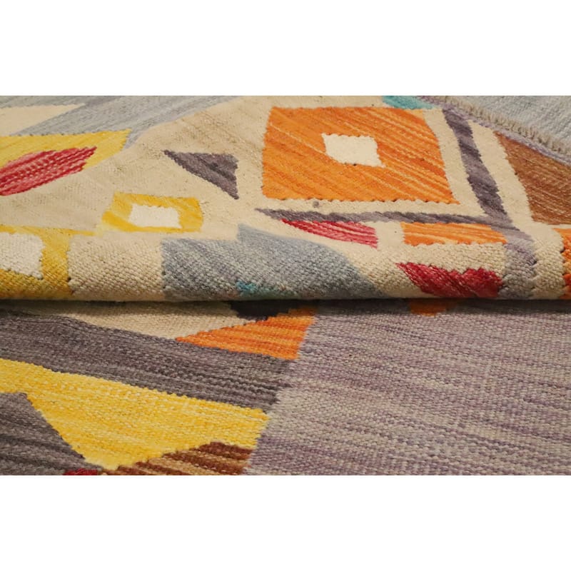 Hand Woven Oriental 100% Wool Carpet Southwestern Tribal Multi-Colored Kilim Area Rug - 9' 8'' X 8' 1''