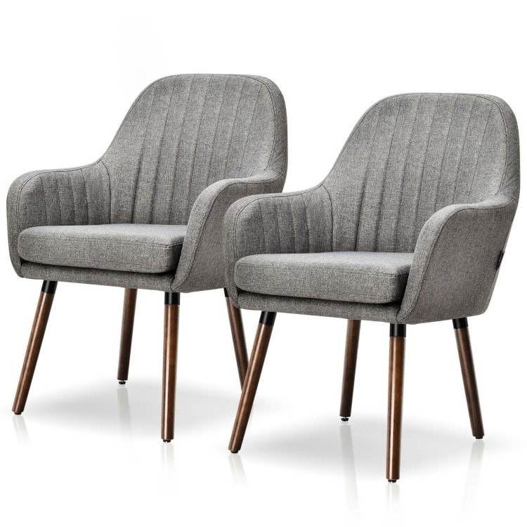 Set of 2 Retro Linen Accent Chairs with Rubber Wood Frame and Ergonomic Curved Backrest - 24.5”L x 25”W x 34.5”H