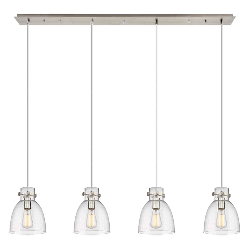Innovations Lighting Newton Bell - 4 Light 8" Cord Hung Linear Pendant - Seedy/Brushed Satin Nickel