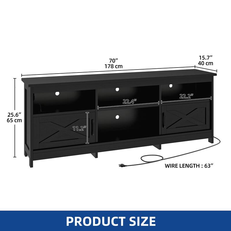 Moasis Farmhouse 70"W TV Stand with LED Lights, Outlets