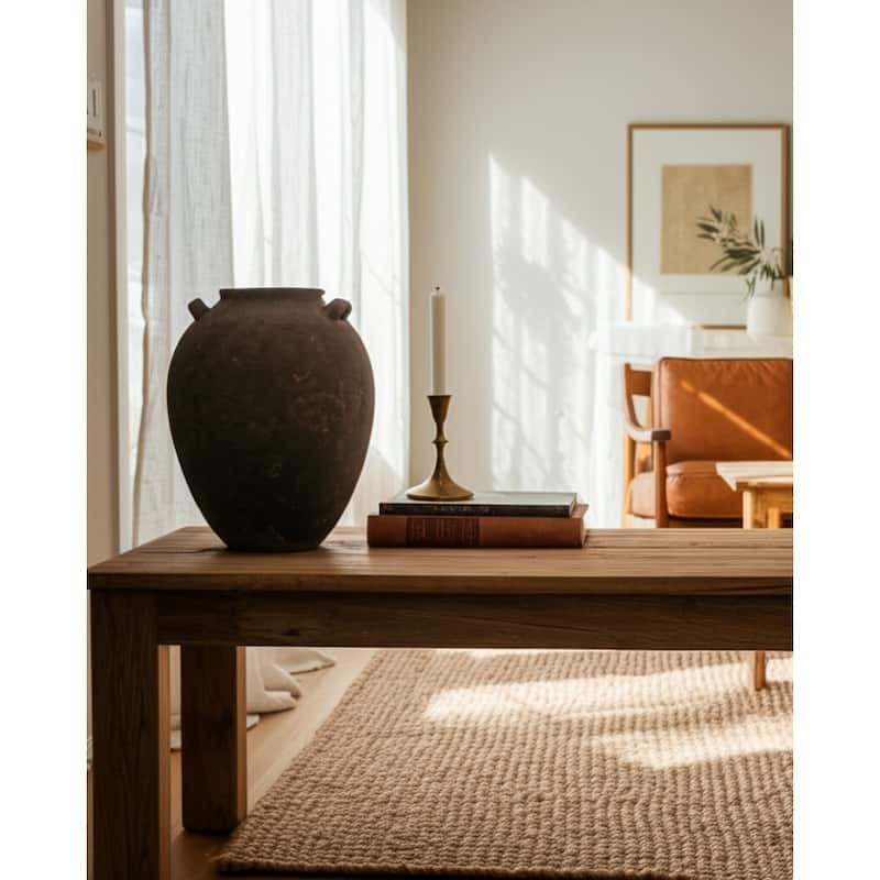 Pottery Terracotta Vase Urn Shaped Side Handle Curved Artisanal Design