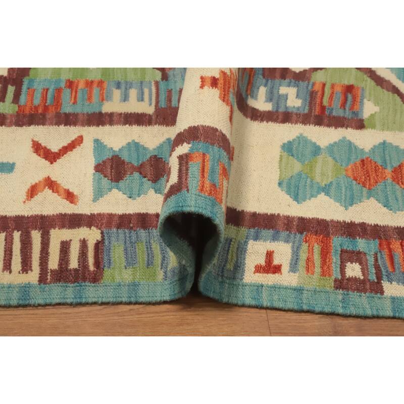 Hand Woven Oriental 100% Wool Carpet Southwestern Tribal Navy Blue & Blues Kilim Area Rug - 7' 0'' X 5' 1''