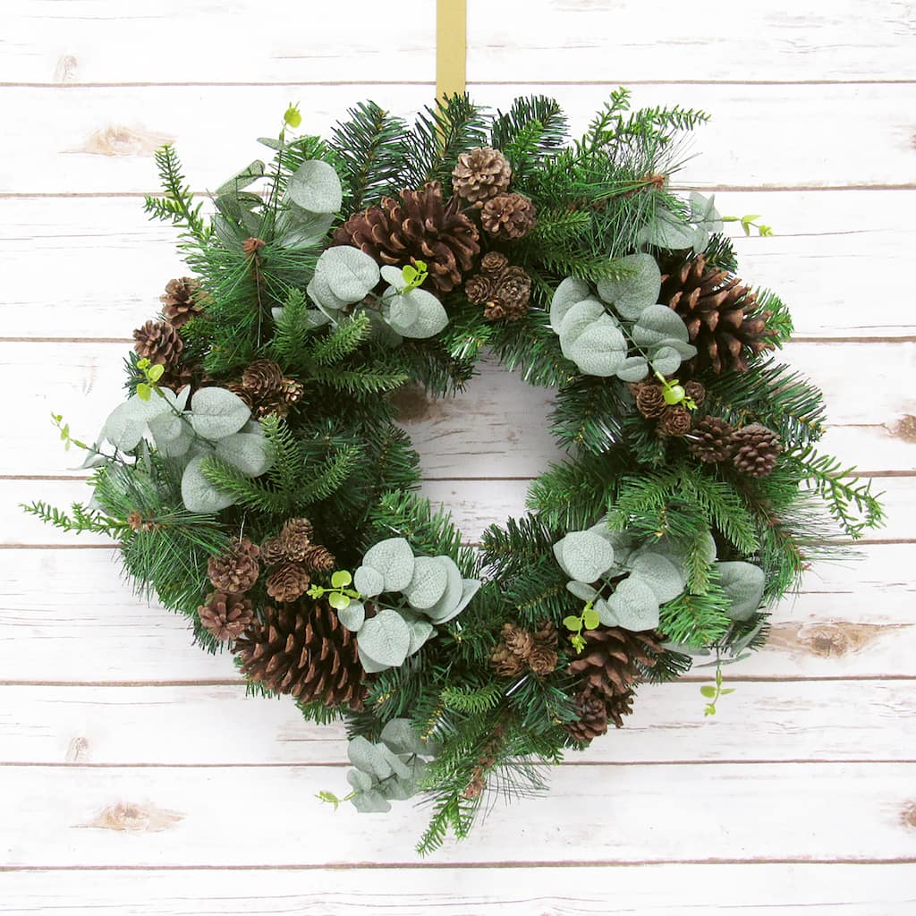 Artificial Mixed Pine Cone Eucalyptus & Pine Christmas Wreath 22in - 22" L x 22" W x 5.5" DP