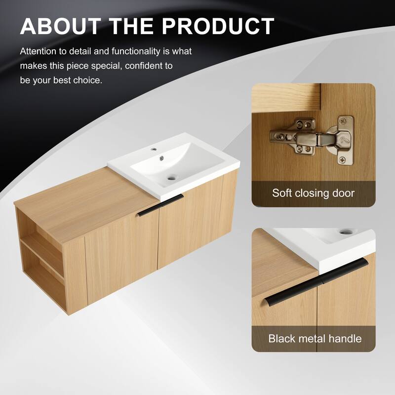 48" Oak Bathroom Vanity Sink Cabinet Set with Soft-Close Doors, Modern Bathroom Storage Solution