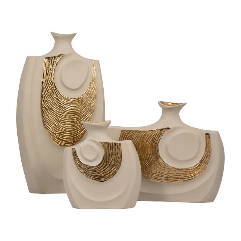 Sagebrook Home Metal Gold/Nude Rectangle Embossed Swirl Vase