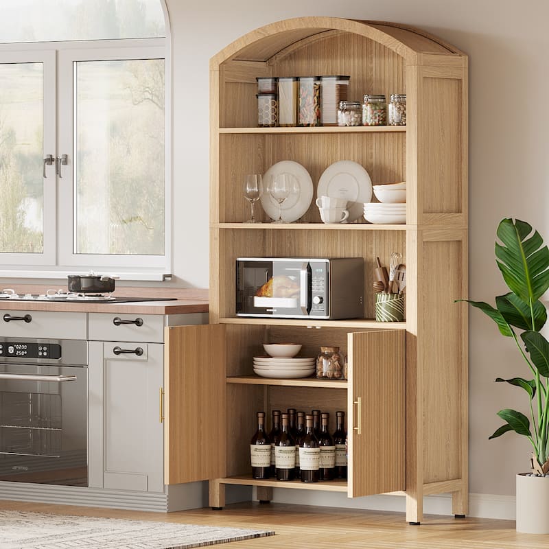 Mid-Century Modern 5-Tier Kitchen Pantry Storage Cabinet with Doors - Natura - Natura