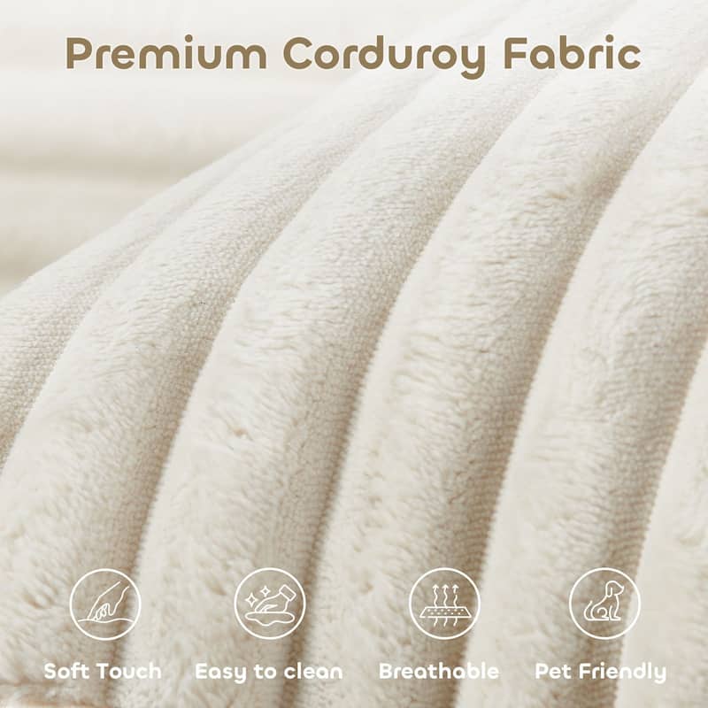 Meyreso No Assembly Required Long Plush L-Shaped Sectional Sofa with Round Nesting Coffee Tables