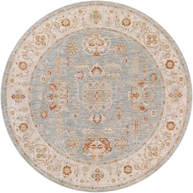 Artistic Weavers Krea Traditional Area Rug - 5'3" Round - Denim/Orange