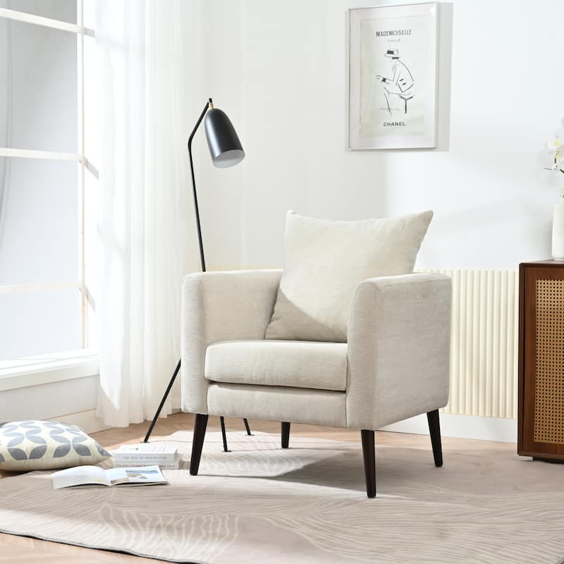 Living Room Lazy Accent Chair,Fleece Fabric Arm Chair Barrel Chair with Solid Wood Legs for Living Room,Bedroom or Office - Beige