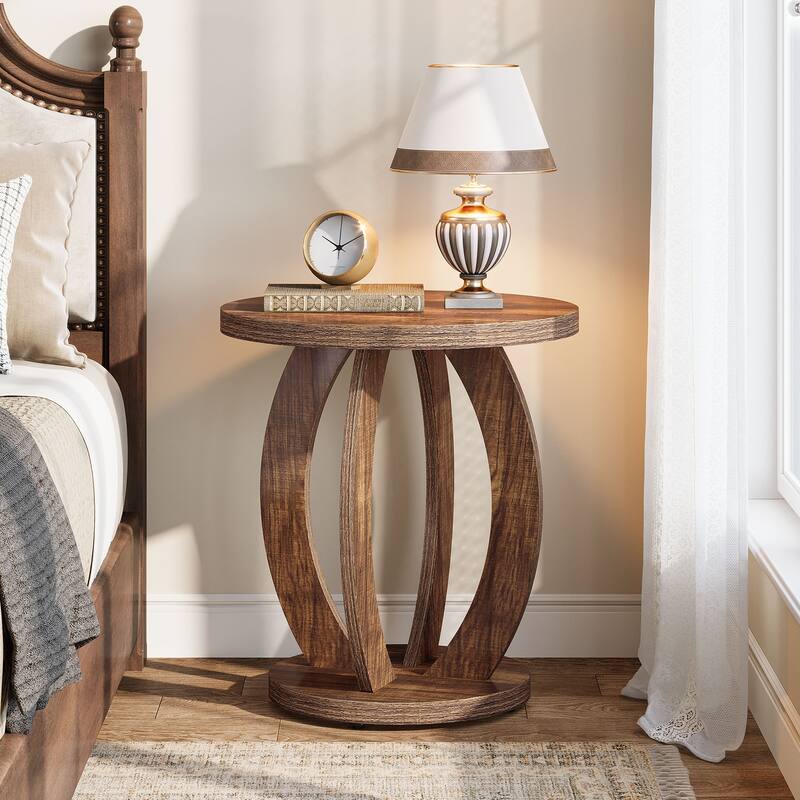 Round Nightstand with Storage Large Bedside Table for Bedroom