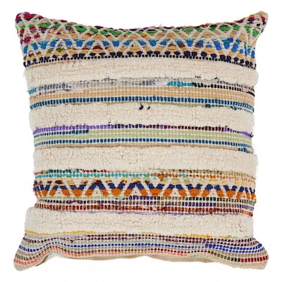 HomeRoots 18" X 18" Red Green Blue Yellow Orange And Pink 100% Cotton Striped Zippered Pillow