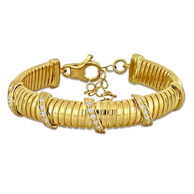 Miadora 3/4ct TGW Cubic Zirconia 9mm Bombe Omega Bracelet in Yellow Silver-6.5+1.5in