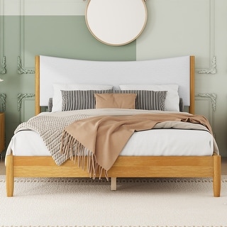 Modern Queen Bed Frame with Teddy Velvet Upholstered Headboard and Underbed Storage