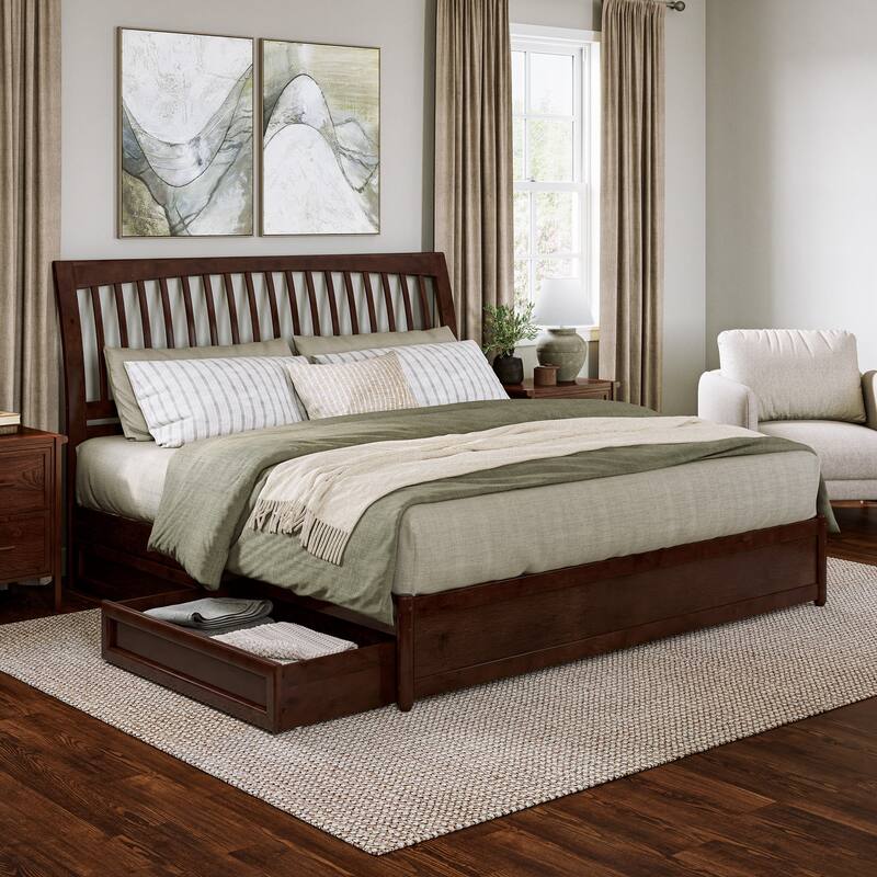 Roslyn Platform Bed with Panel Footboard and Storage Drawers - Walnut - King