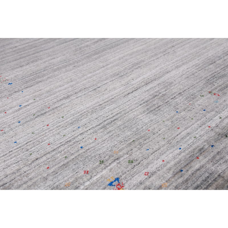 Silver Gray Gabbeh Indian Area Rug Handmade Wool Carpet - 8'10" x 11'10"