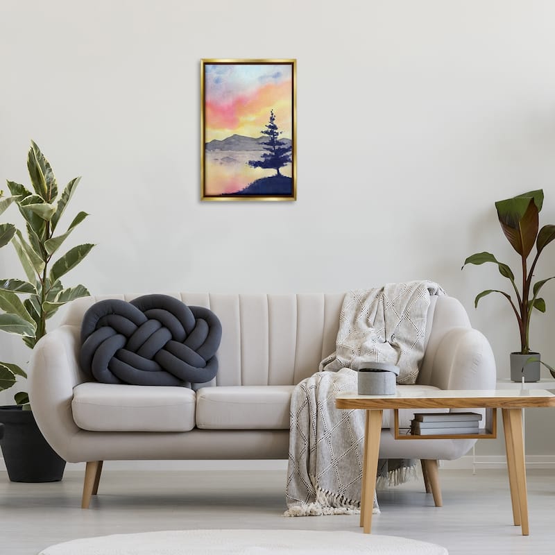 Stupell Radiant Sunset over Lake Framed Floater Canvas Wall Art Design By Stephanie Fielden