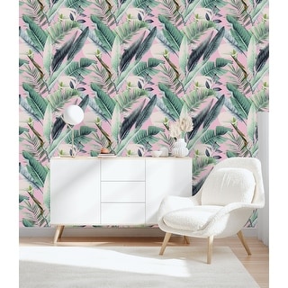 Green Leaves on Brightly Pink Background Wallpaper - Bed Bath & Beyond ...