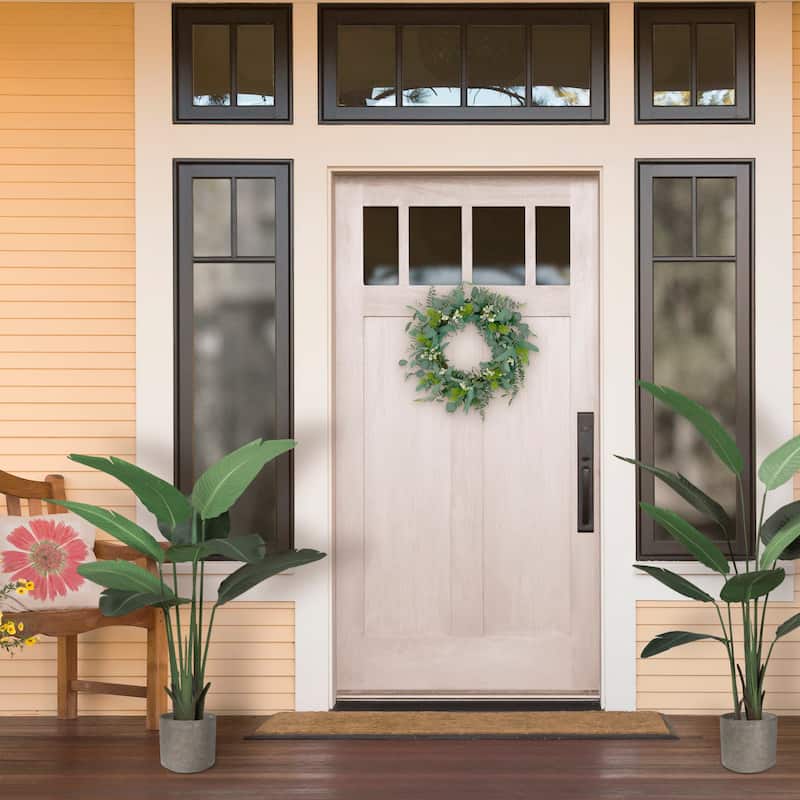 Puleo International 24" Artificial Eucalyptus Floral Spring Door Wreath, Green/White