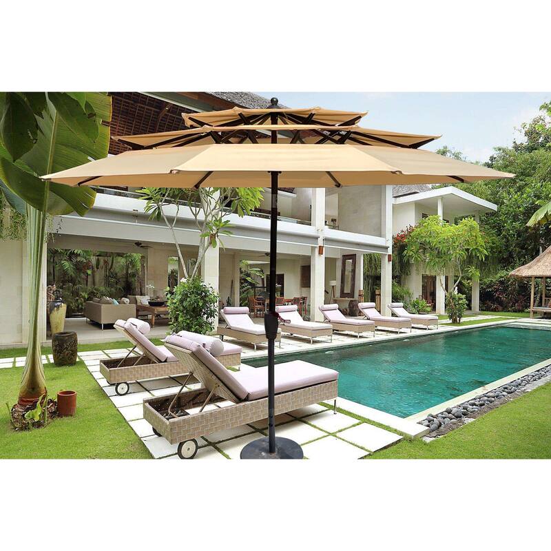 9Ft 3-Tiers Outdoor Patio Umbrella with Crank and tilt and Wind Vents Pool Shade Outside Deck Swimming Pool