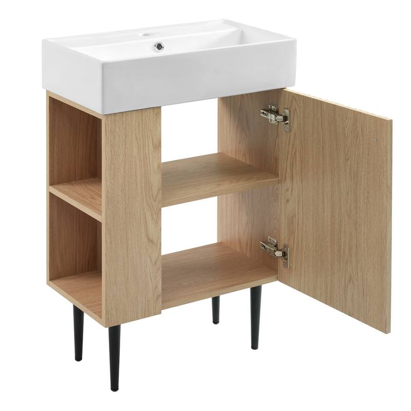 Bathroom Vanity with Sink, Freestanding Bathroom Vanity Cabinet, Storage Cabinet with Open Storage Shelf & Soft-Close Doors