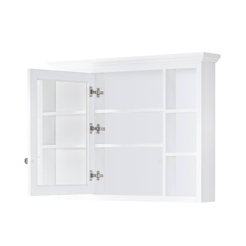 40"W X30"H Surface Mount Solid Wood Framed Medicine Cabinet With Mirror And Wooden Shelves