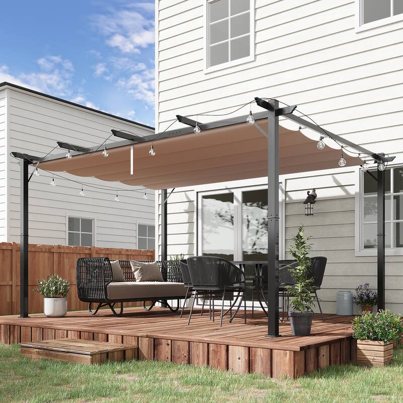 10'x13' Aluminum Patio Pergola with Retractable Canopy, Outdoor Shade Shelter for Backyard, Garden & Grill Area
