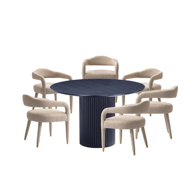 Manhattan Comfort 7-Piece Hathaway Modern 59.05 Solid Wood Round Dining Set
