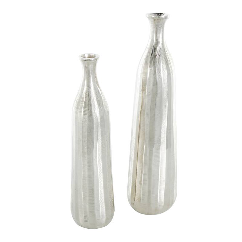 Silver or Gold Aluminum Vase with Wavy Accents and Textured Ridges (Set of 2)