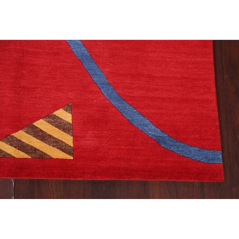 Abstract Nepalese Vegetable Dye Oriental Area Rug Handmade Wool Carpet - 6'0" x 9'0"