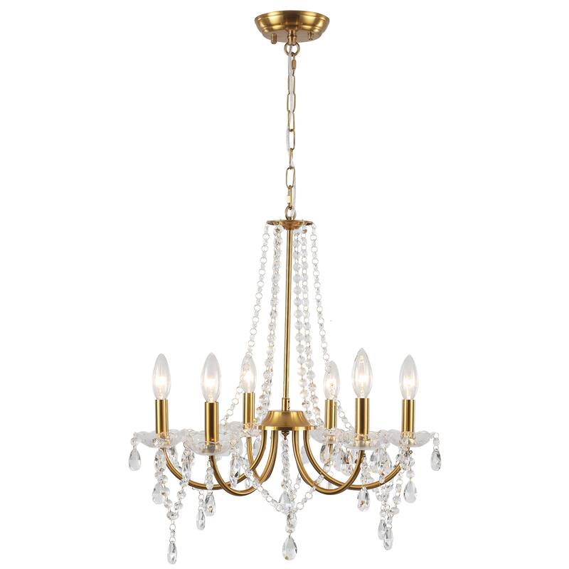 6-Light Classic Candlestick Hanging Crystal Linear Chandelier Lighting Fixture for Dining Room Kitchen Island