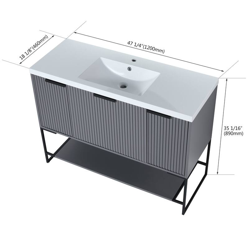 48 inch Rock Grey Plywood Freestanding Bathroom Vanity Set with Open shelf and Integrated Resin Sink